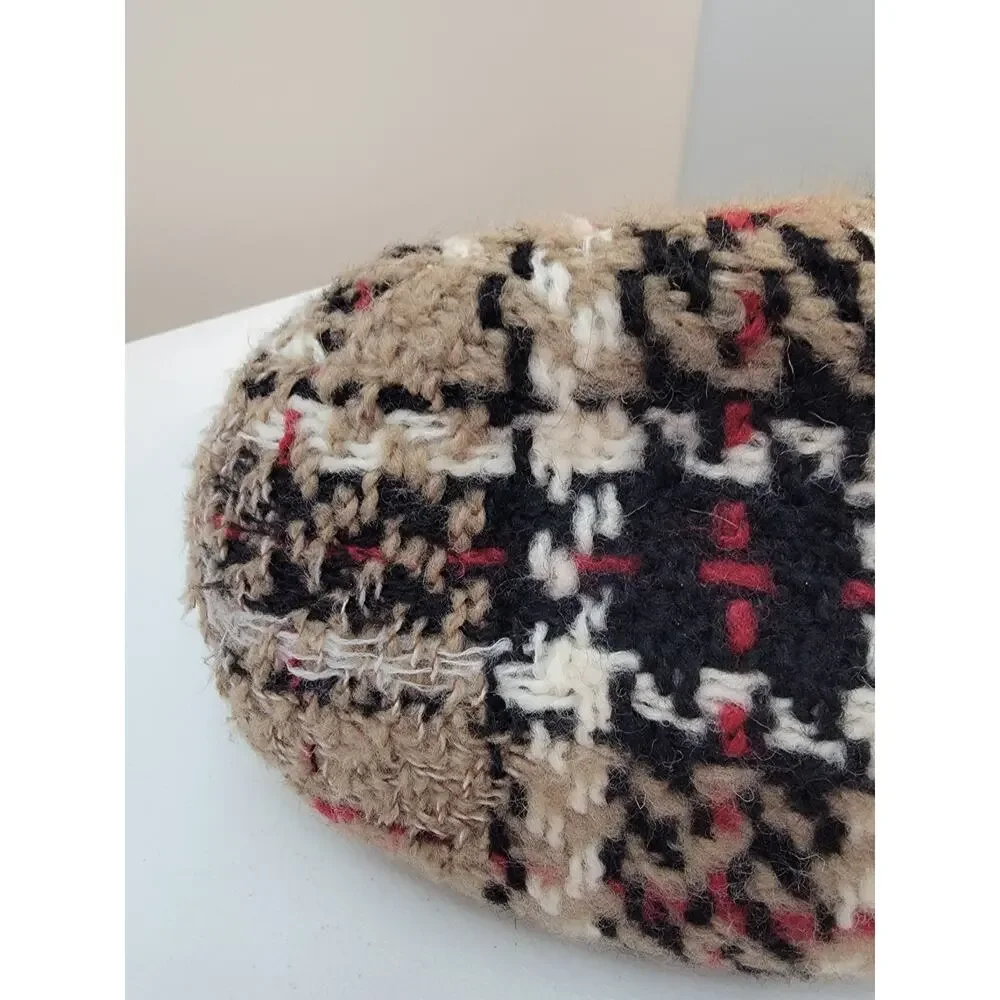 Branigan Weavers Ireland Woven Wool Tote Tan Black Red White Tartan Plaid Bag